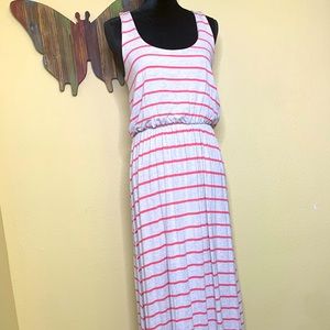 Maxi Dress Tan w Red Stripes
